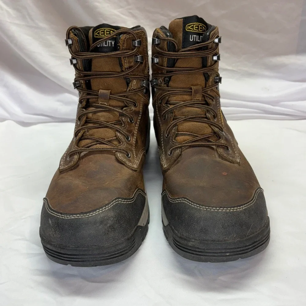 KEEN Mens Brown Leather Steel Toe Work Boots EH Rated Waterproof Size 13‎